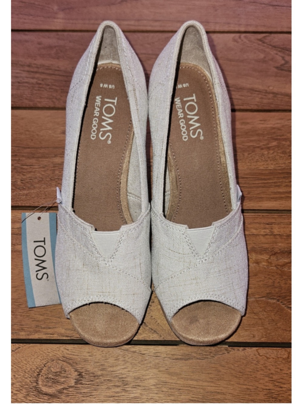 NWT Classic Espadrille Wedge Natural Crosshatch Jacquard Women's Size 5